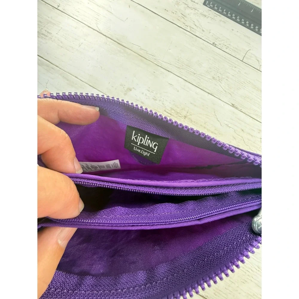 Kipling Purple The Future Is Female Nylon Zipper Pouch Makeup Bag with Monkey